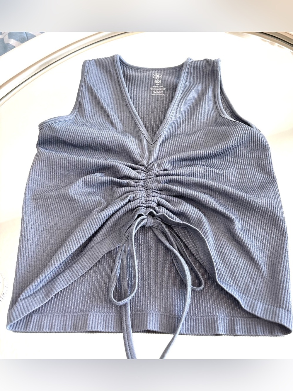 Ruched V-Neck Sleeveless Top - Slate Blue